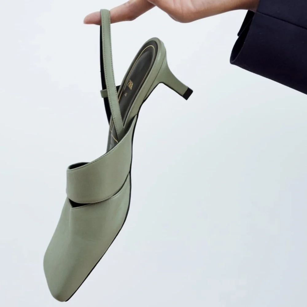 ZARA BNWT Leather Square Toe HeelsSize US 10